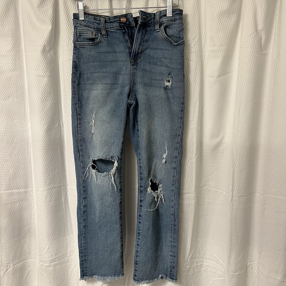 Kendall + Kylie Distressed High Rise Straight Jeans Fall Light Wash Size 1 / 25